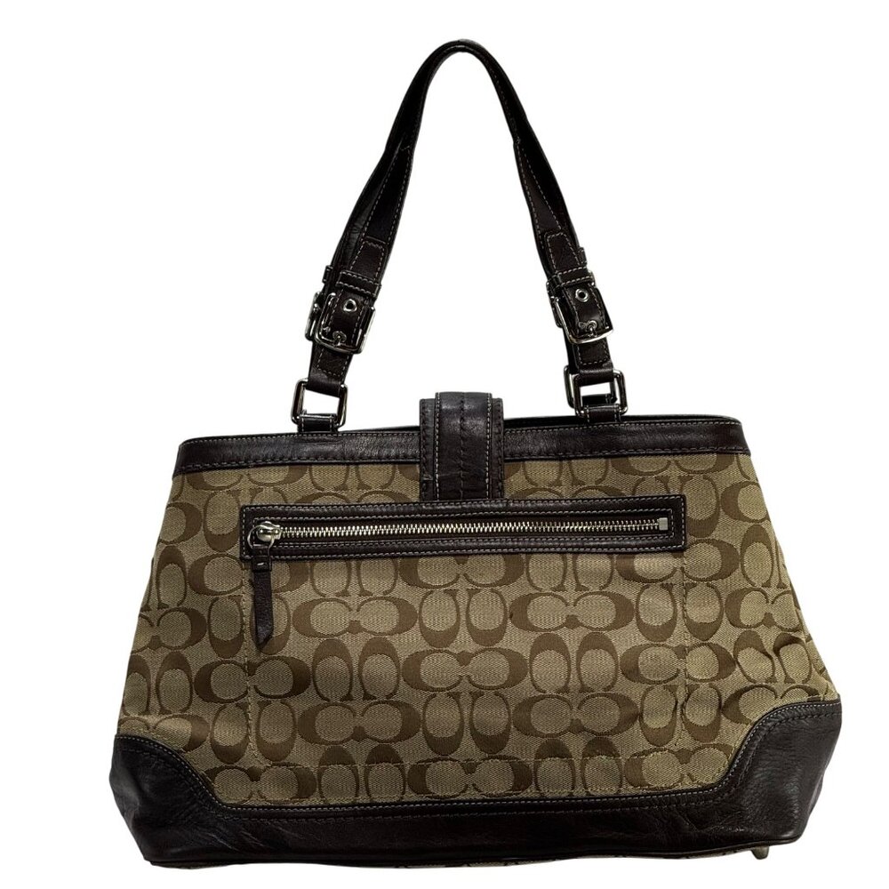 Coach Signature Women's Canvas & Leather Satchel Handbag Brown Dual Handles - Picture 9 of 13